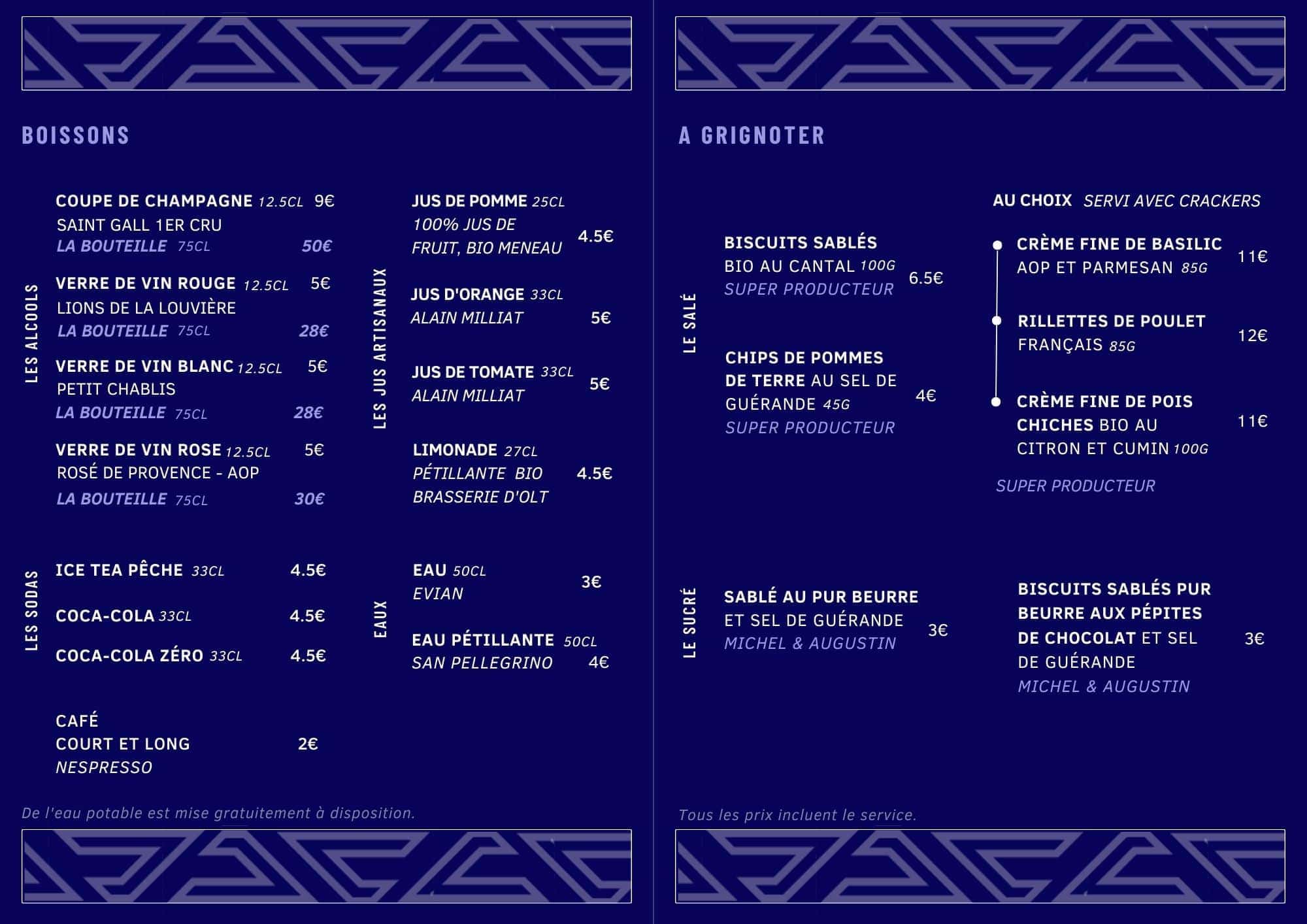Menu bar Théâtre Michel Paris